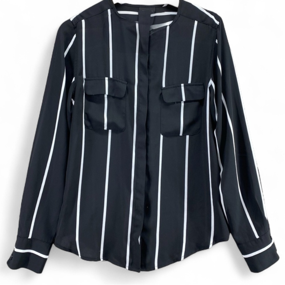 🌙Who What Wear Striped Black & White Blouse Size 4XL NWT